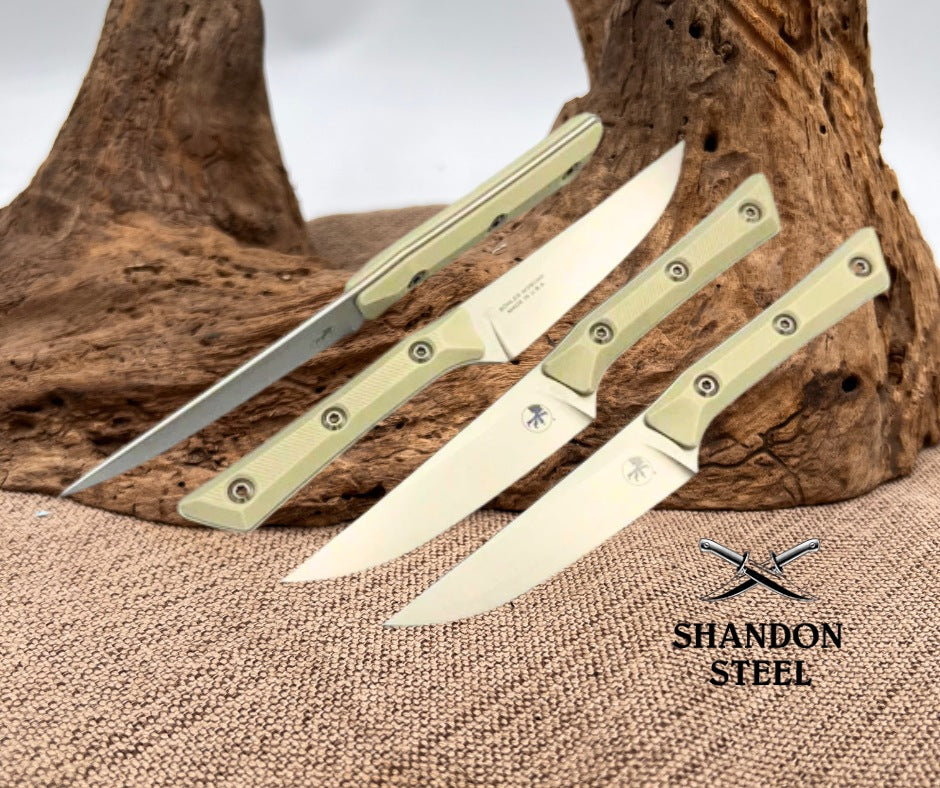 Microtech Steak 4 Piece Set Ivory G-10 Handle w/ Stonewash M390MK 3600-10SETIV