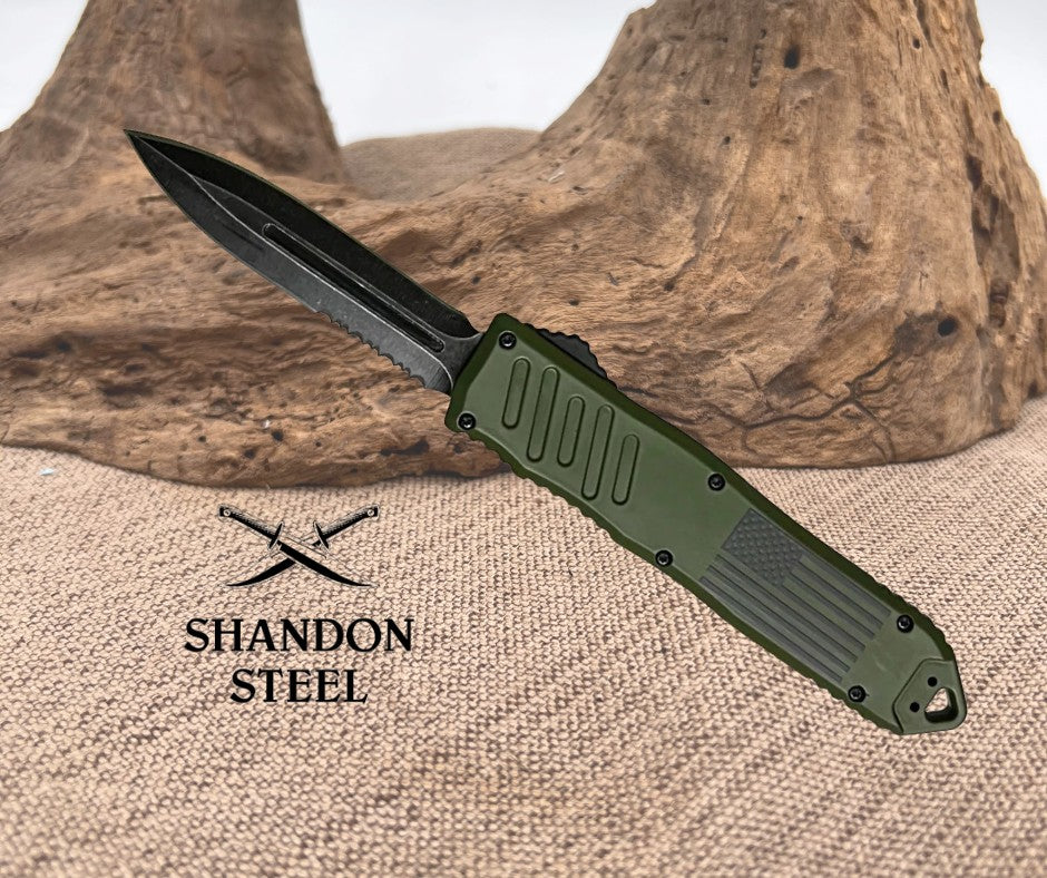 5.5" Automatic OTF Knife w/ Half Serrated Dagger Blade 194GNUS