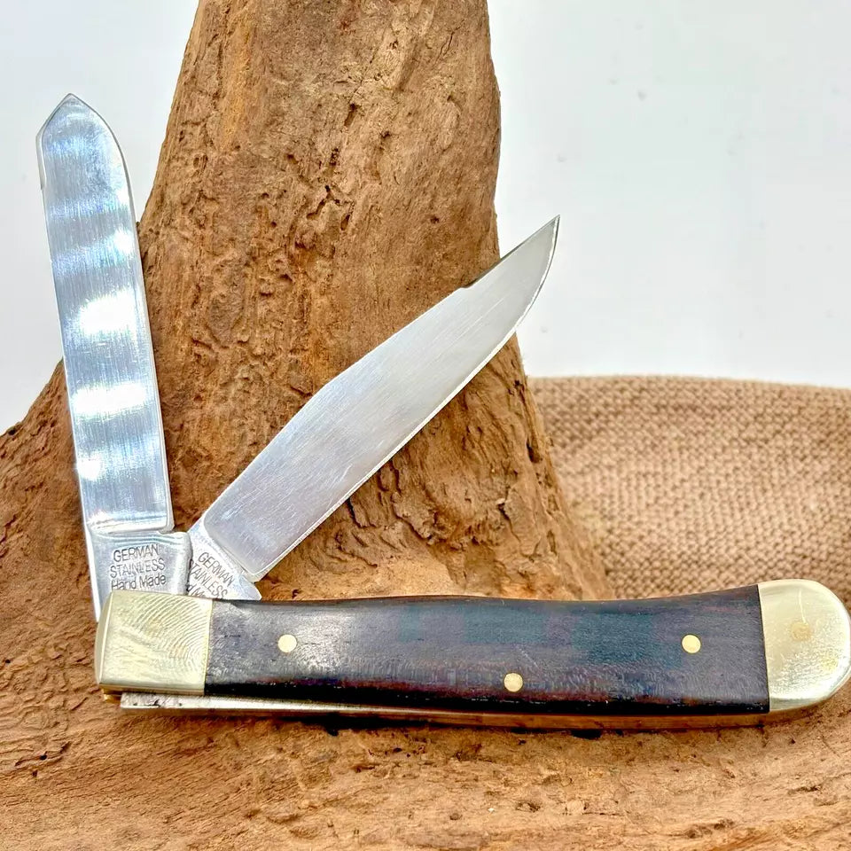 BUCK CREEK German Stainless Hand Made Wood Handle Trapper Pocket Knife NOS (82)