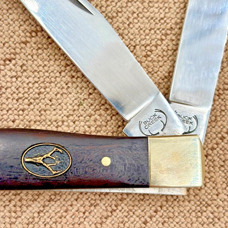 BUCK CREEK German Stainless Hand Made Wood Handle Trapper Pocket Knife NOS (82)