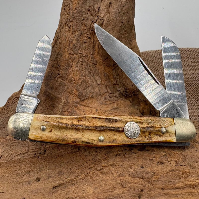 VINTAGE BOKER TREE BRAND SOLINGEN GERMANY 8573 GENUINE STAG STOCKMAN KNIFE (103)