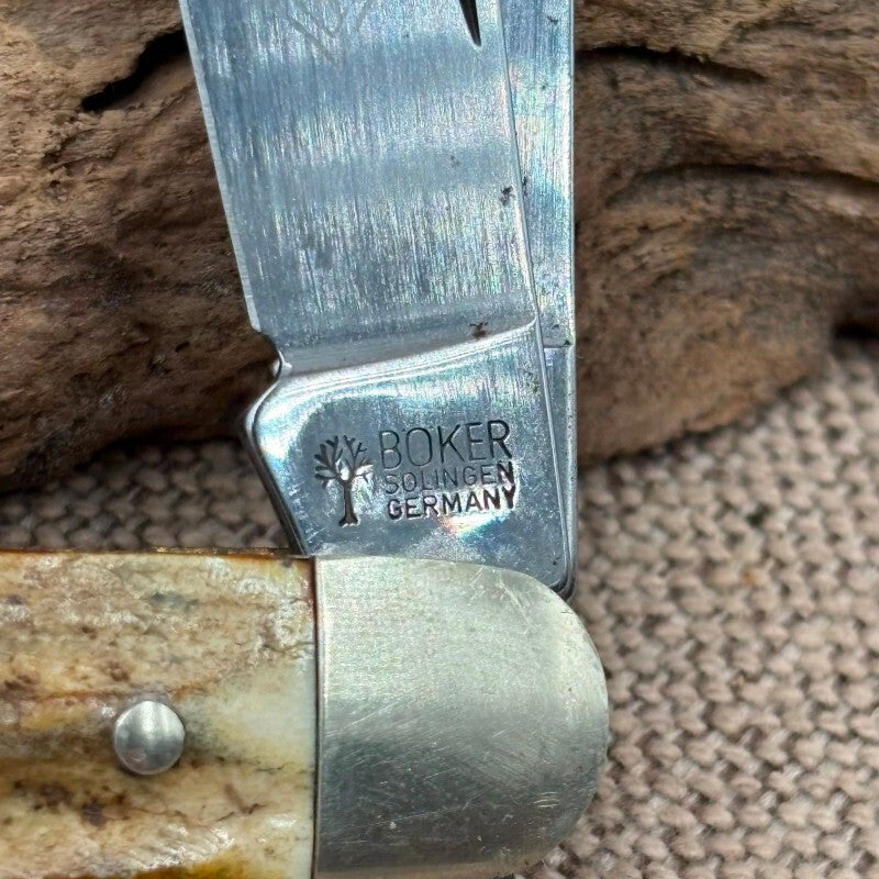 VINTAGE BOKER TREE BRAND SOLINGEN GERMANY 8573 GENUINE STAG STOCKMAN KNIFE (103)