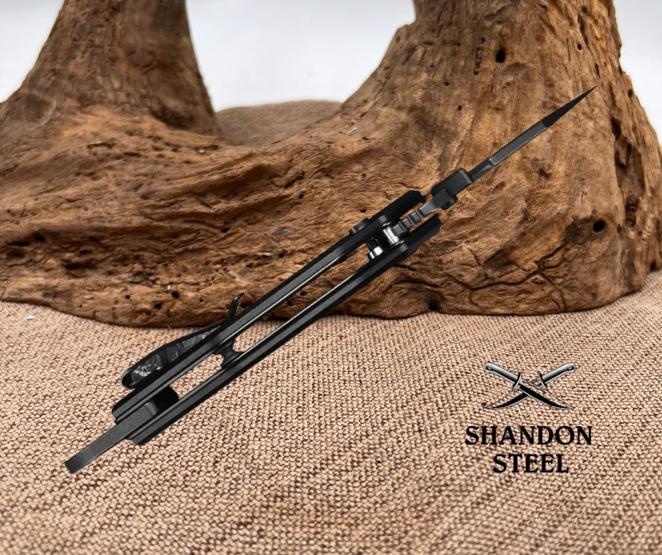 CIVIVI Amaroq Flipper & Thumb Stud & Button Lock Knife Black Aluminum Handle (2.11" Black Stonewashed Nitro-V Blade) C24018-2