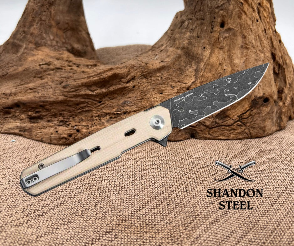 CIVIVI Navo Flipper Knife Ivory G10 Handle (3.25" Damascus Blade) C25015A-DS1