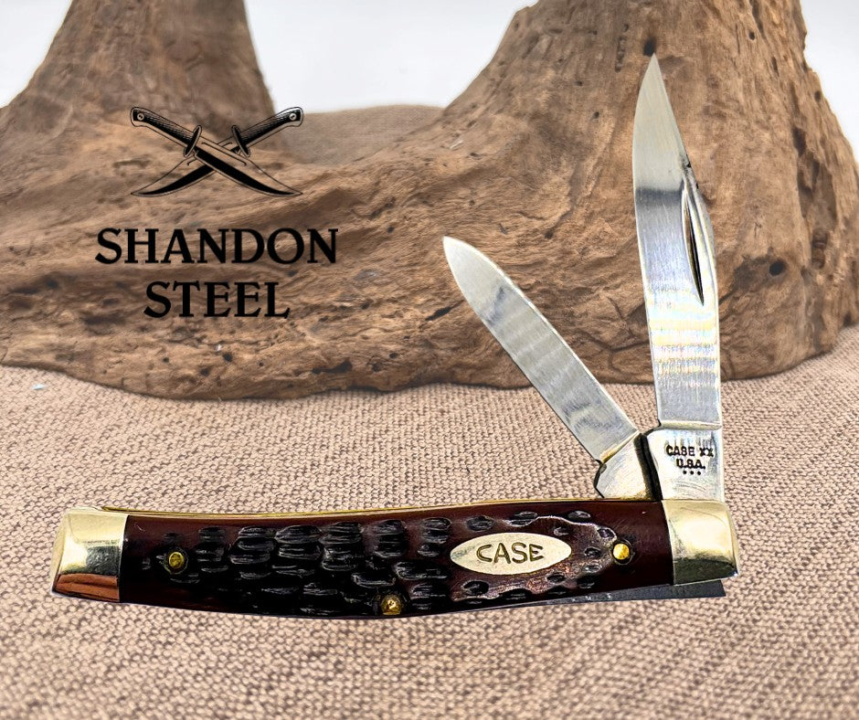 CASE XX USA 3 DOT 1977 JIGGED BROWN DELRIN 2 BLADE JACK POCKET KNIFE 6244  (03)