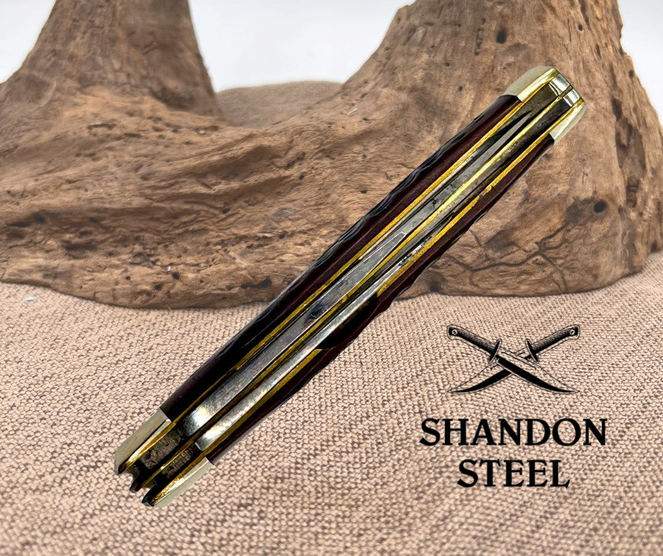 CASE XX USA 3 DOT 1977 JIGGED BROWN DELRIN 2 BLADE JACK POCKET KNIFE 6244  (03)