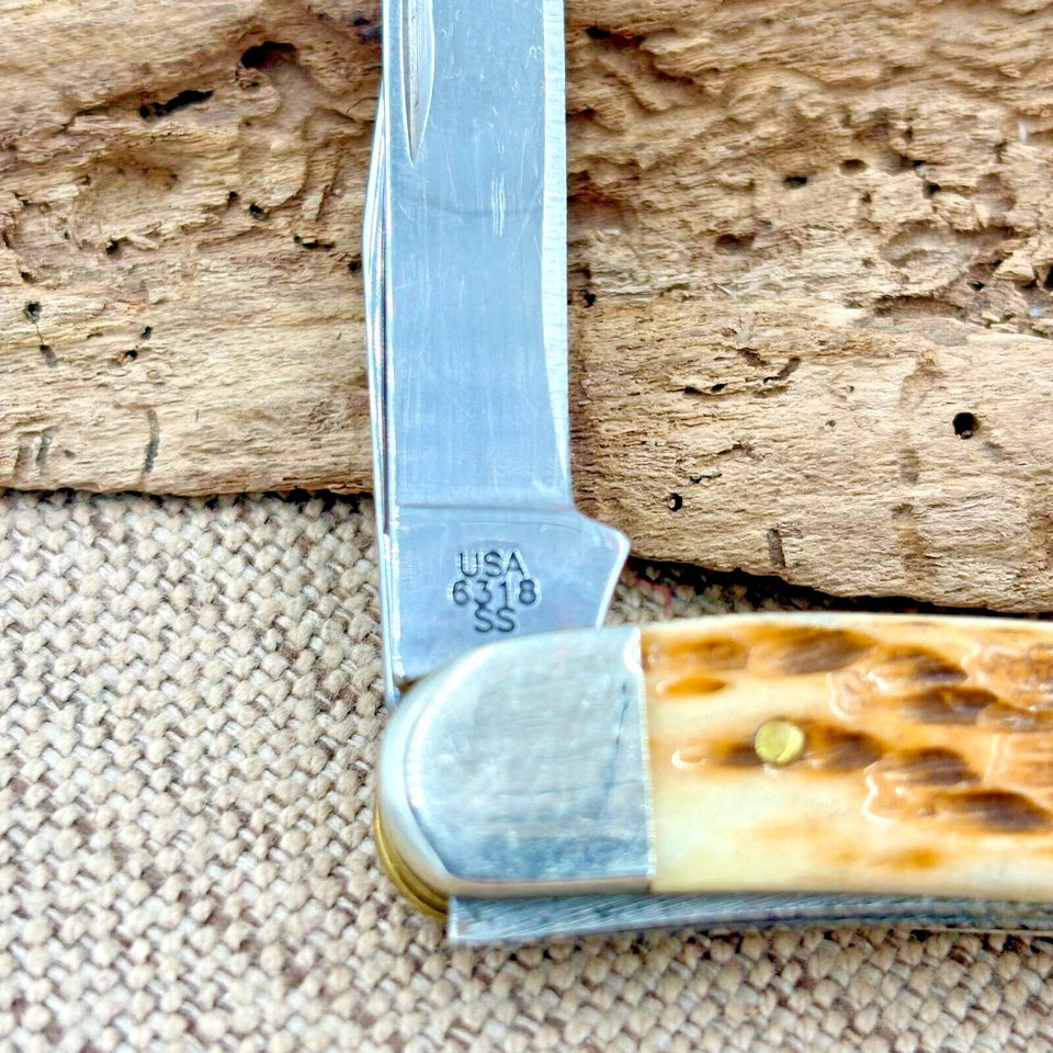 Case XX Med Stockman Knife 6318 Jigged Amber Bone Stainless Pocket Knife (101)