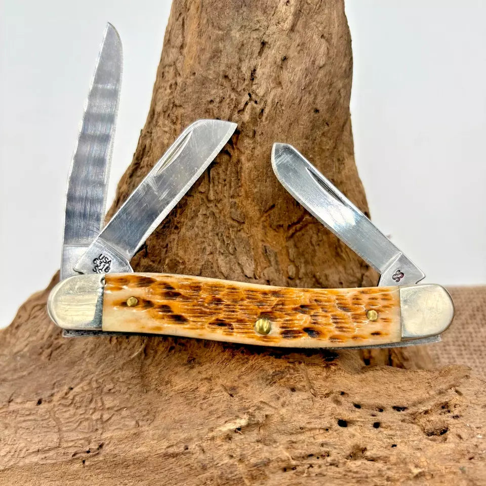 Case XX Med Stockman Knife 6318 Jigged Amber Bone Stainless Pocket Knife (101)