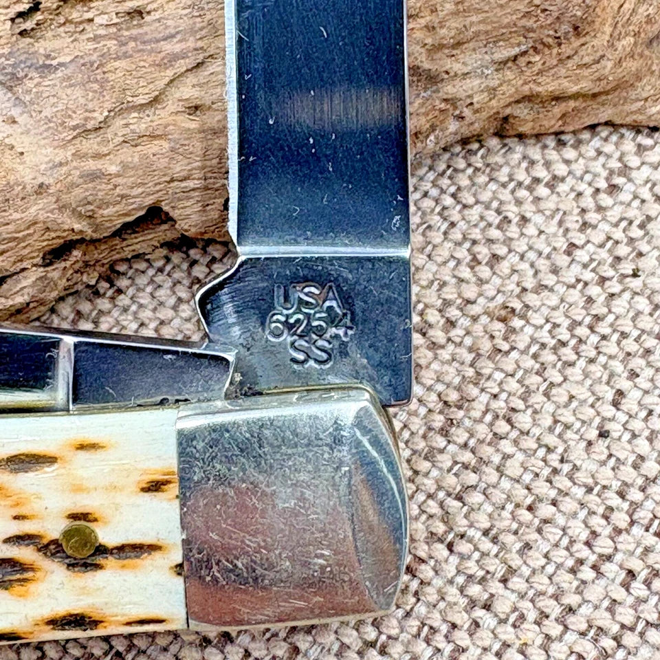 Case XX Trapper 6254 SS Folding Pocket Knife W/Amber Jigged Bone 2003 2 blade 98