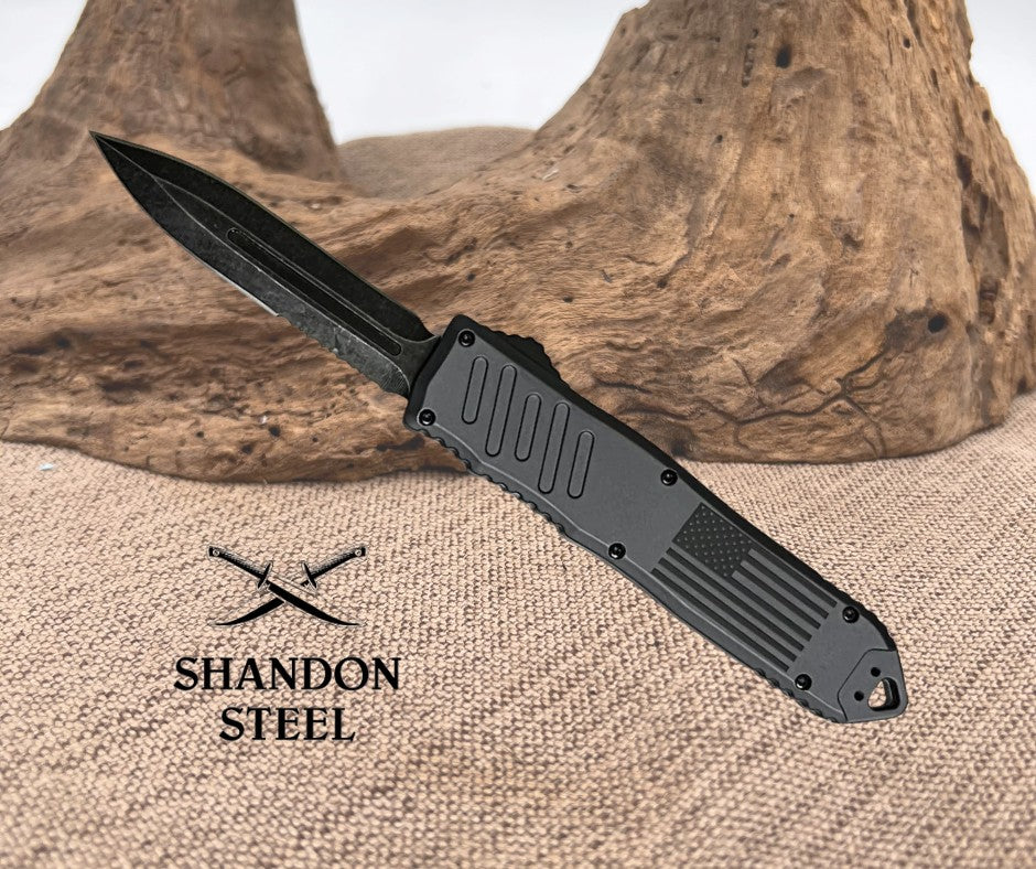 5.5" Automatic OTF Knife w/ Half Serrated Dagger Blade 194GYUS