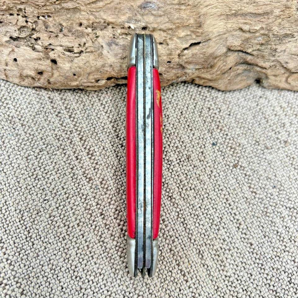 Vintage USA The IDEAL 2 Blade Folding Pocket Knife Yellow 3-1/2" Equal End (77)