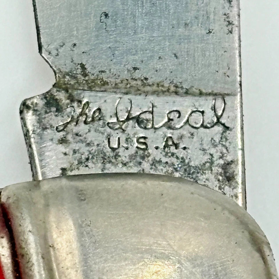 Vintage USA The IDEAL 2 Blade Folding Pocket Knife Yellow 3-1/2" Equal End (77)