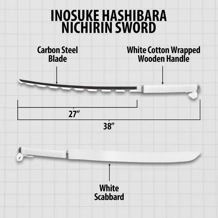 Inosuke Hashibara Nichirin Demon Slayer Sword And Scabbard - Anime, Stainless Steel Blade, Wrapped Handle - Length 38” BK5746
