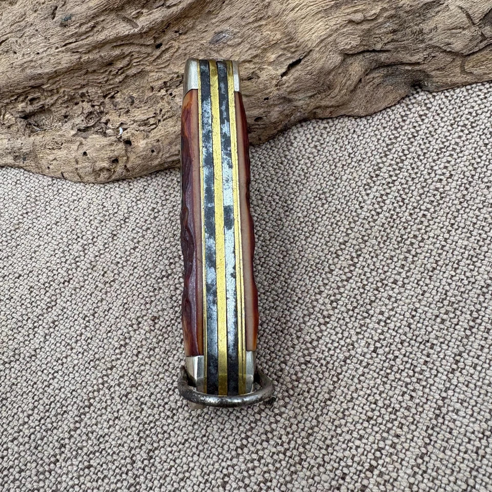 Vintage KaBar 1152 USA 4 Blade Camp Pocket Knife Jigged Delrin Handles (86)