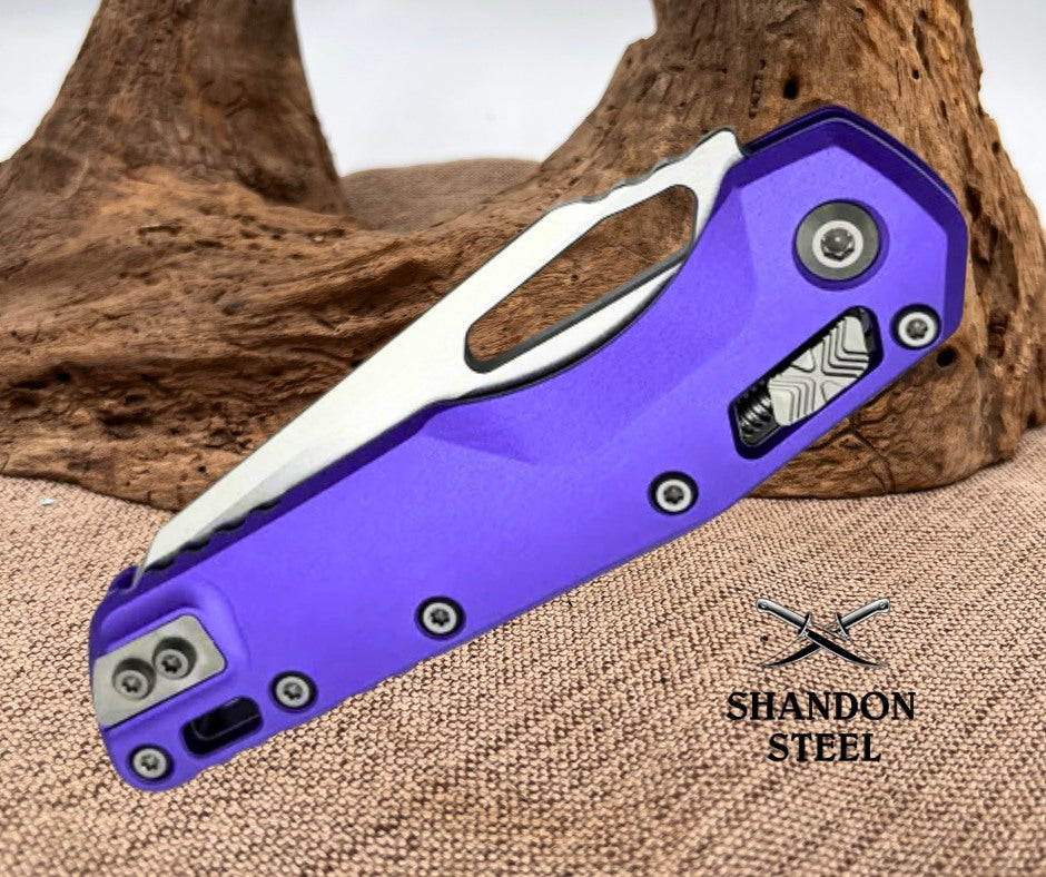 Microtech Knives MSI RAM LOK Purple Aluminum & Stonewash M390MK 210-10PU