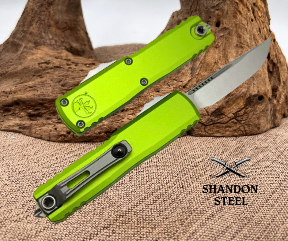 Microtech UTX-85 GEN IV S/E STONEWASH STANDARD NEON GREEN M390MK 12314-10NG