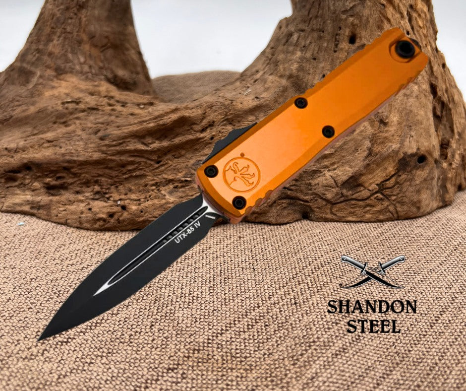 Microtech UTX-85 Gen IV w/ Orange Handle & Black D/E M390MK 12324-1OR