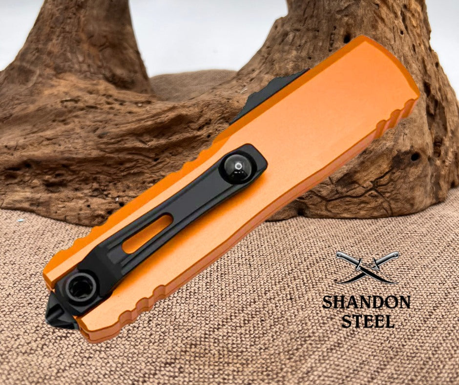 Microtech UTX-85 Gen IV w/ Orange Handle & Black D/E M390MK 12324-1OR