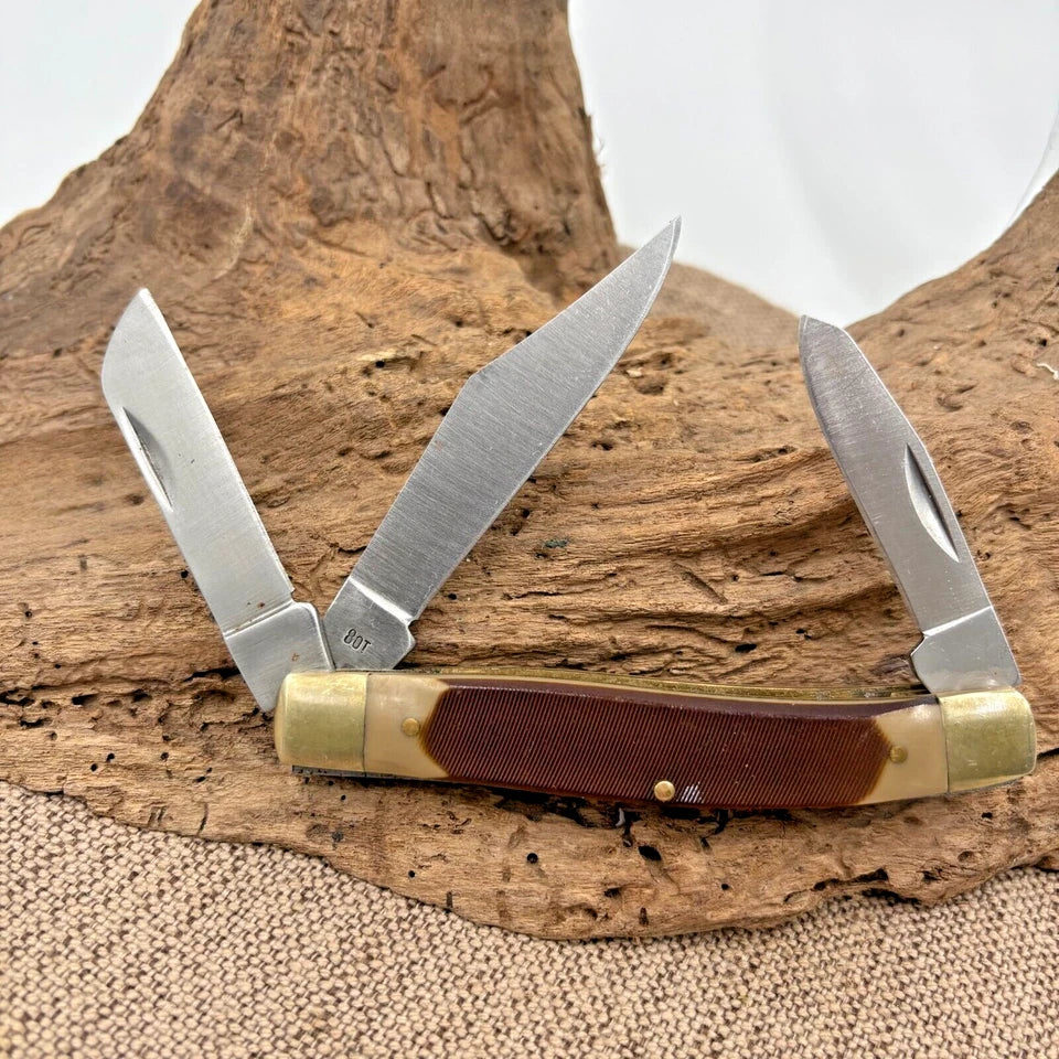 SCHRADE Old Timer Senior Stockman 8OT Brown 3-Blade Folding Pocket KNIFE EDC -78