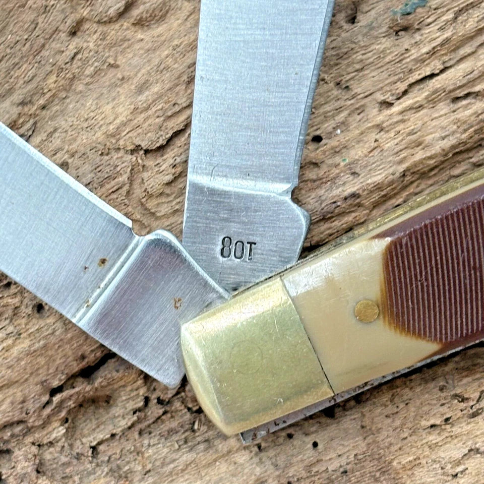 SCHRADE Old Timer Senior Stockman 8OT Brown 3-Blade Folding Pocket KNIFE EDC -78