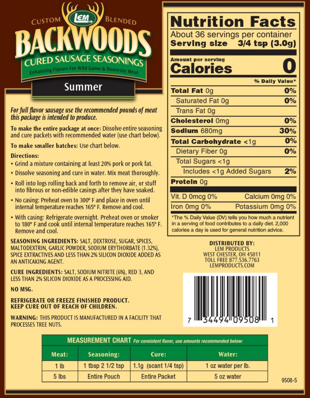 Summer Sausage Seasoning for 5 Lbs.
