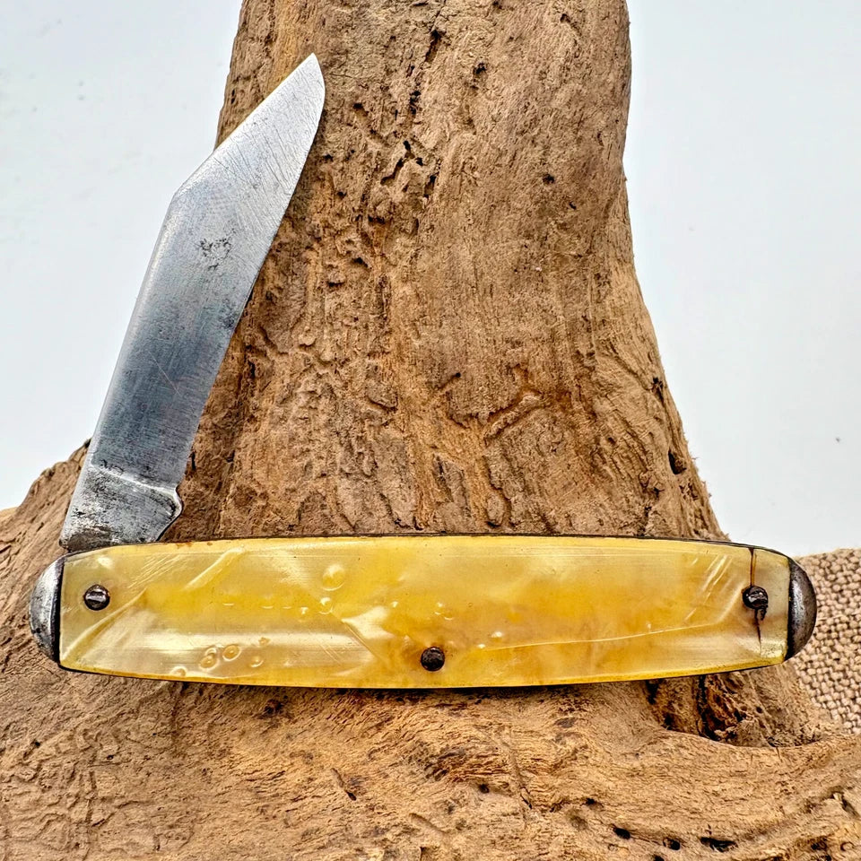 Utica Cutlery Vintage Pearlized Handle Advertising Single Blade Pocket Knife -89