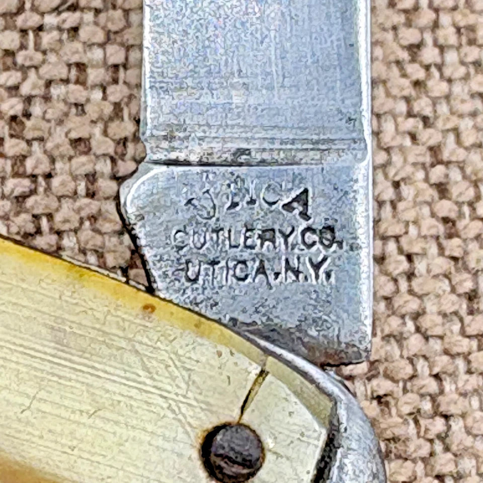 Utica Cutlery Vintage Pearlized Handle Advertising Single Blade Pocket Knife -89