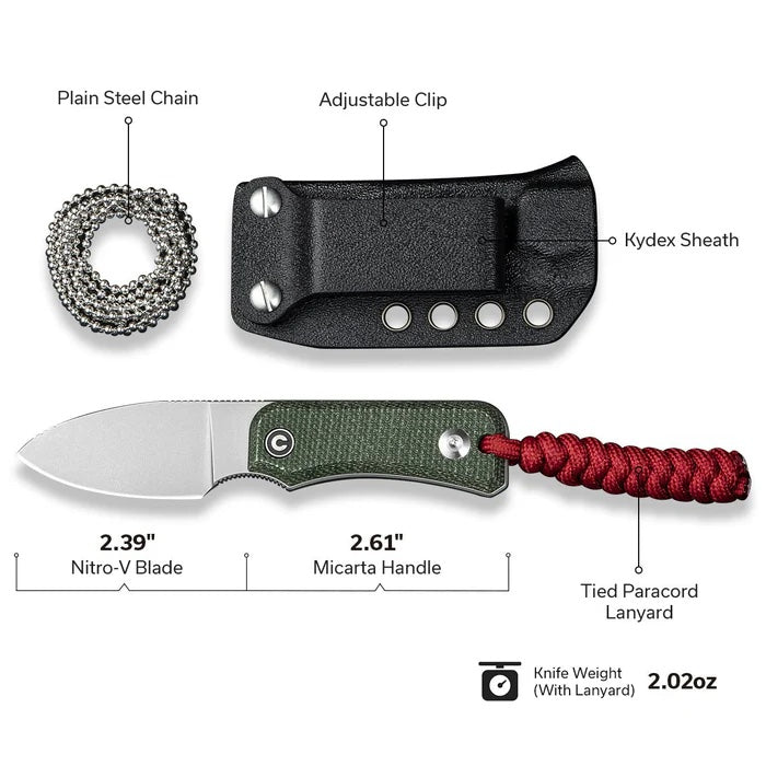 CIVIVI Baby Banter Fixed Blade Knife Micarta Handle (2.39" Nitro-V Blade) C23045-2